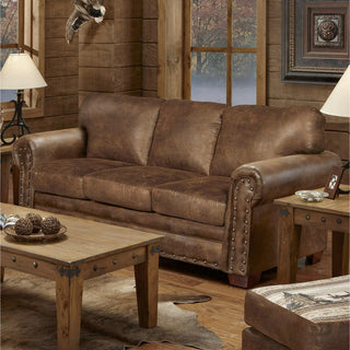 Classic Style Sofa with Buckskin Microfiber Upholstery and Nailhead Accents