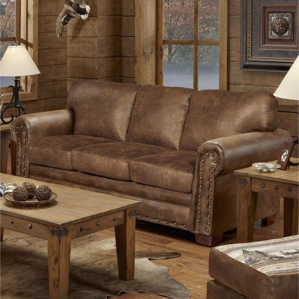 Classic Style Sofa with Buckskin Microfiber Upholstery and Nailhead Accents