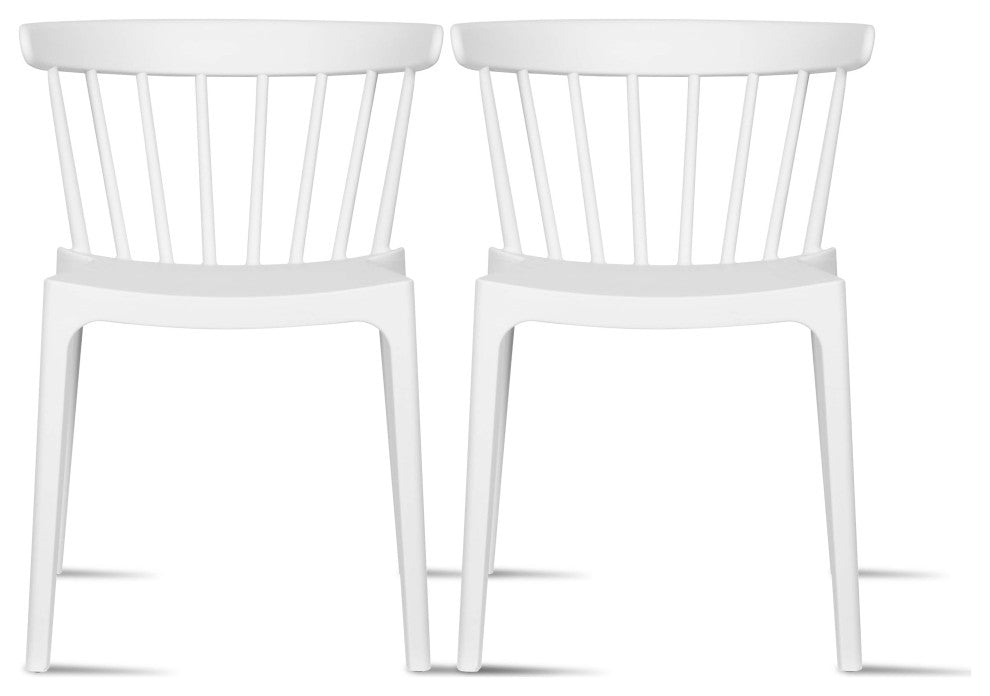 Set of 2 Dining Side Chairs, Plastic Indoor/Outdoor Stackable Patio Chair, White