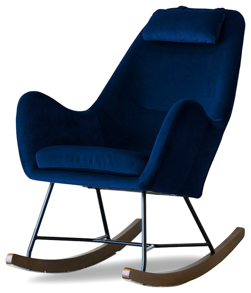 Rumi Mid-Century Modern Indoor Nursery Rocking Chair, Dark Blue