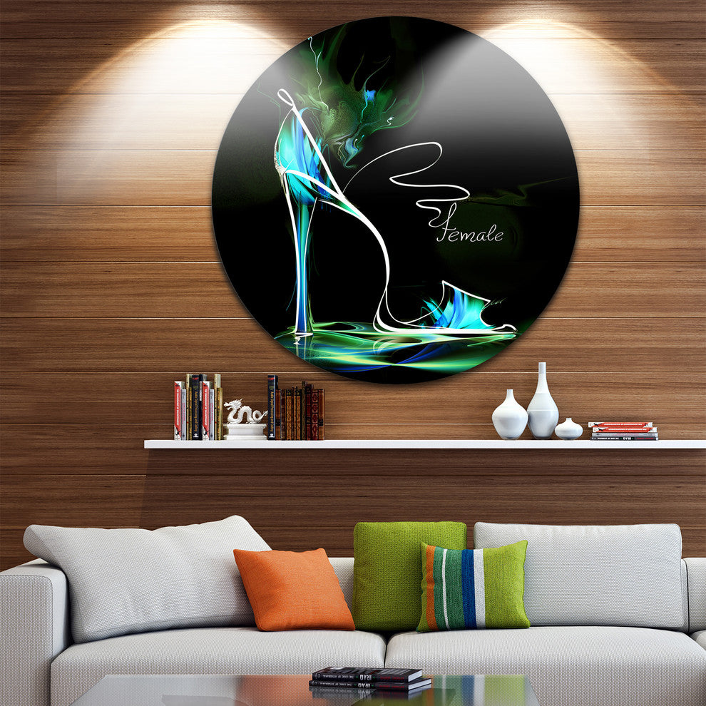 Green High Heel Show, Abstract Large Disc Metal Wall Art, 11"