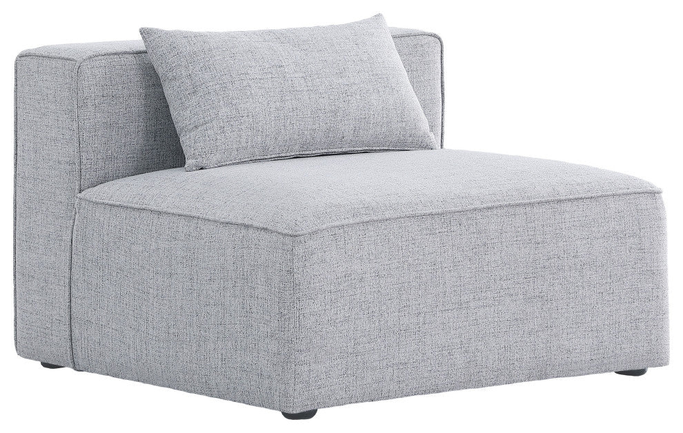 Cube Upholstered Modular Component, Gray, Linen Texured Fabric, Armless Chair