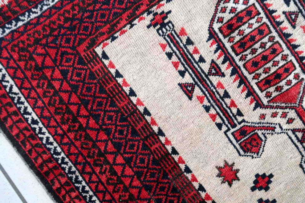 Handmade Antique Afghan Baluch Prayer Rug 2.8'x4.2', 86cmx129cm, 1910s