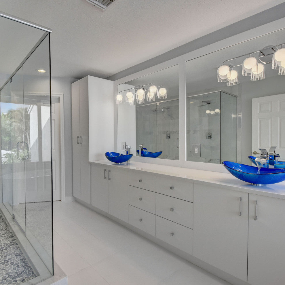 Azzurro Blue Foiled Oval Glass Vessel Bathroom Sink w/ Drain, TIG-S132-8031, Chrome