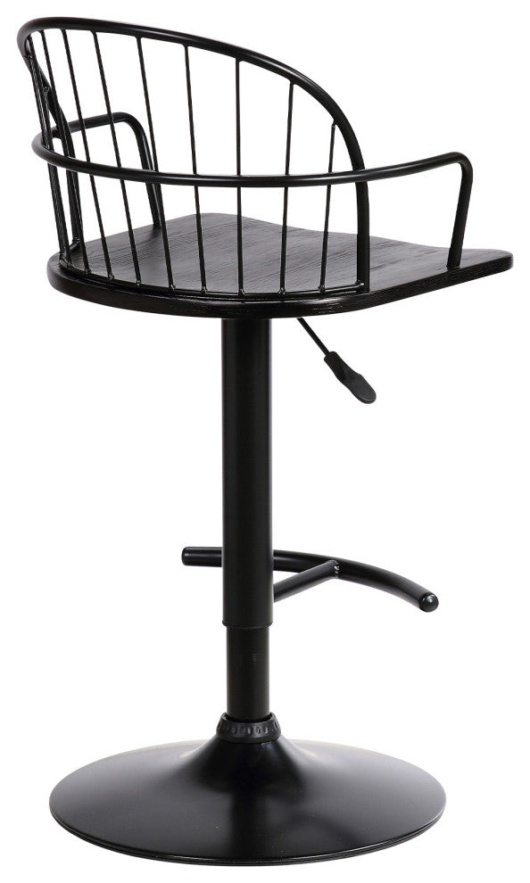Black Wood and Metal Adjustable Curve Back Bar Stool