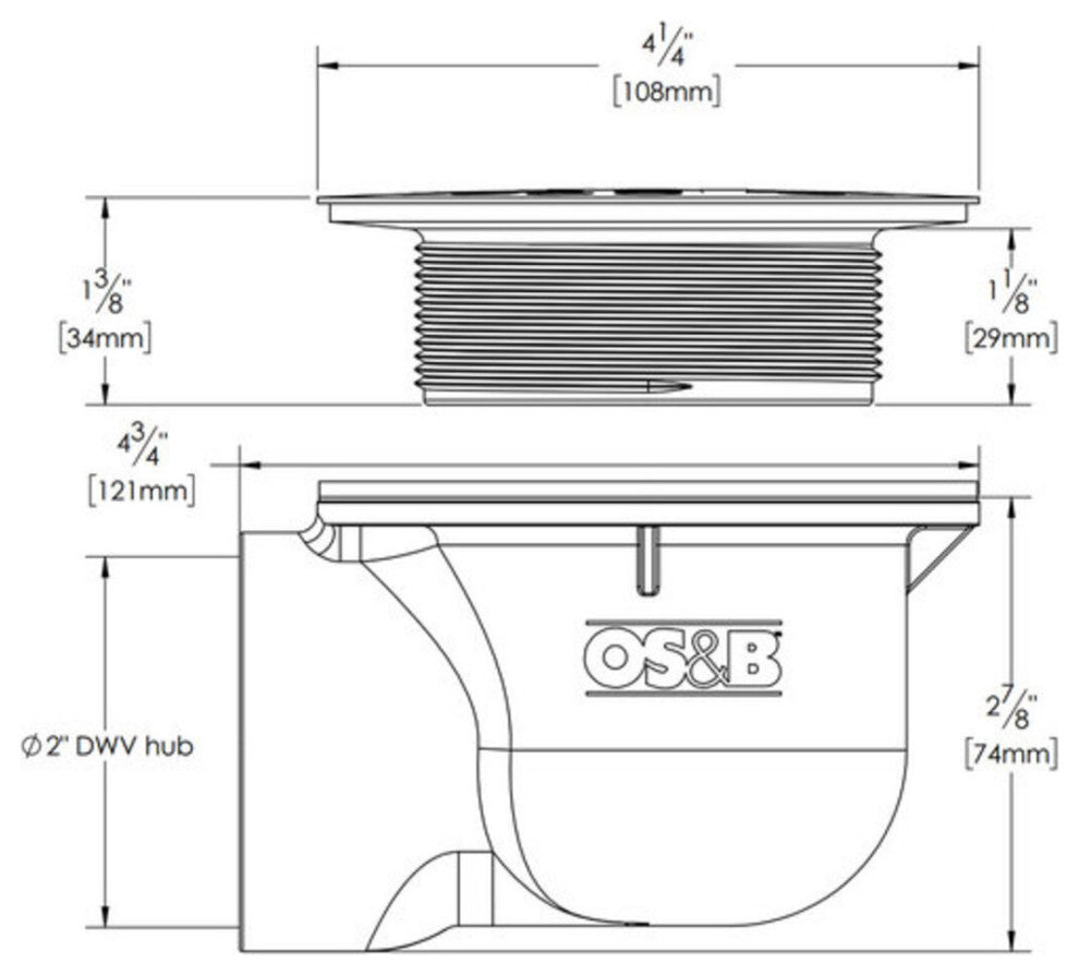 OSB Side Discharge Shower Drain Converting Bath Tub To Walk In Shower, Brushed Nickel Cover, Abs