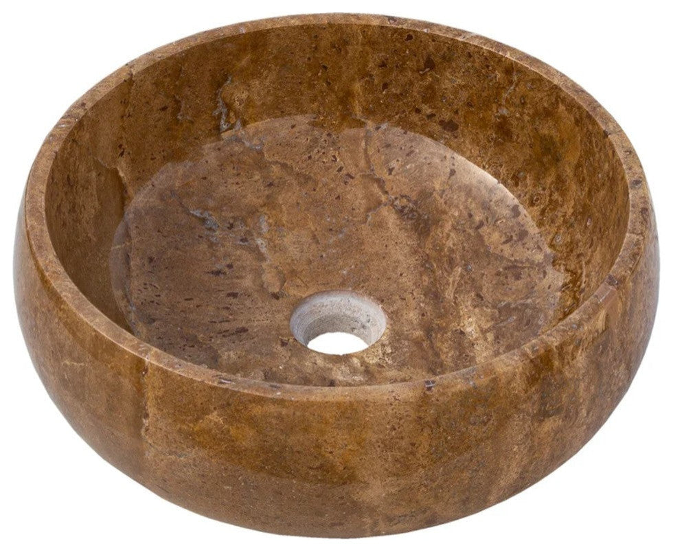 Noce Brown Travertine Natural Stone Vessel Sink Polished (D)16" (H)6"