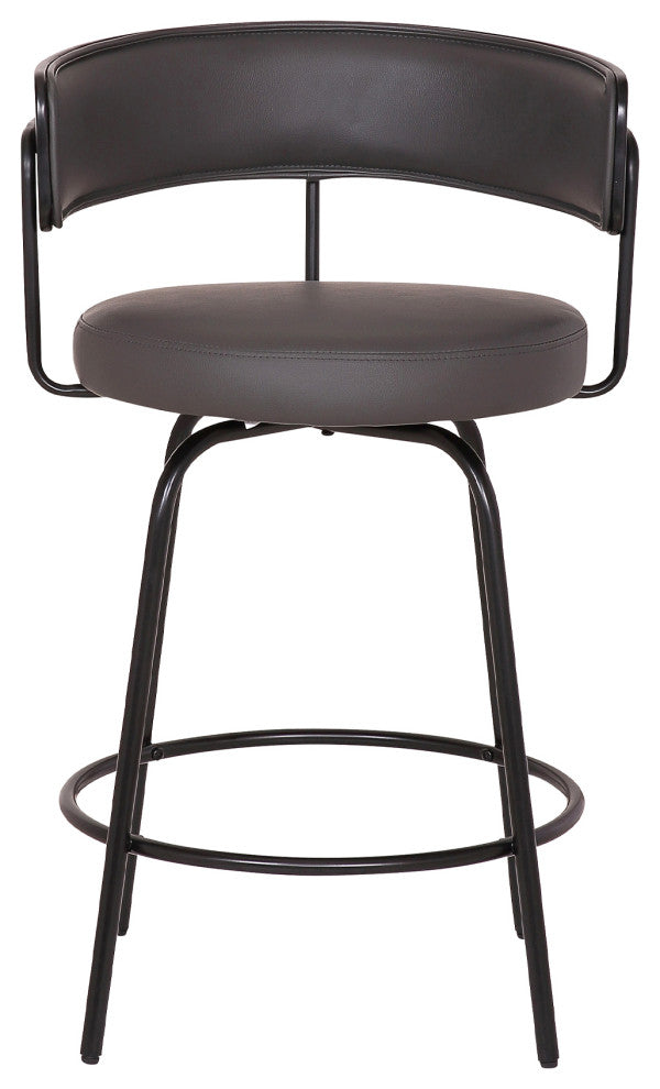 Avalon 26" Gray Faux Leather Swivel Barstool, Black Powder Coated Finish