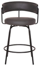 Avalon 26" Gray Faux Leather Swivel Barstool, Black Powder Coated Finish