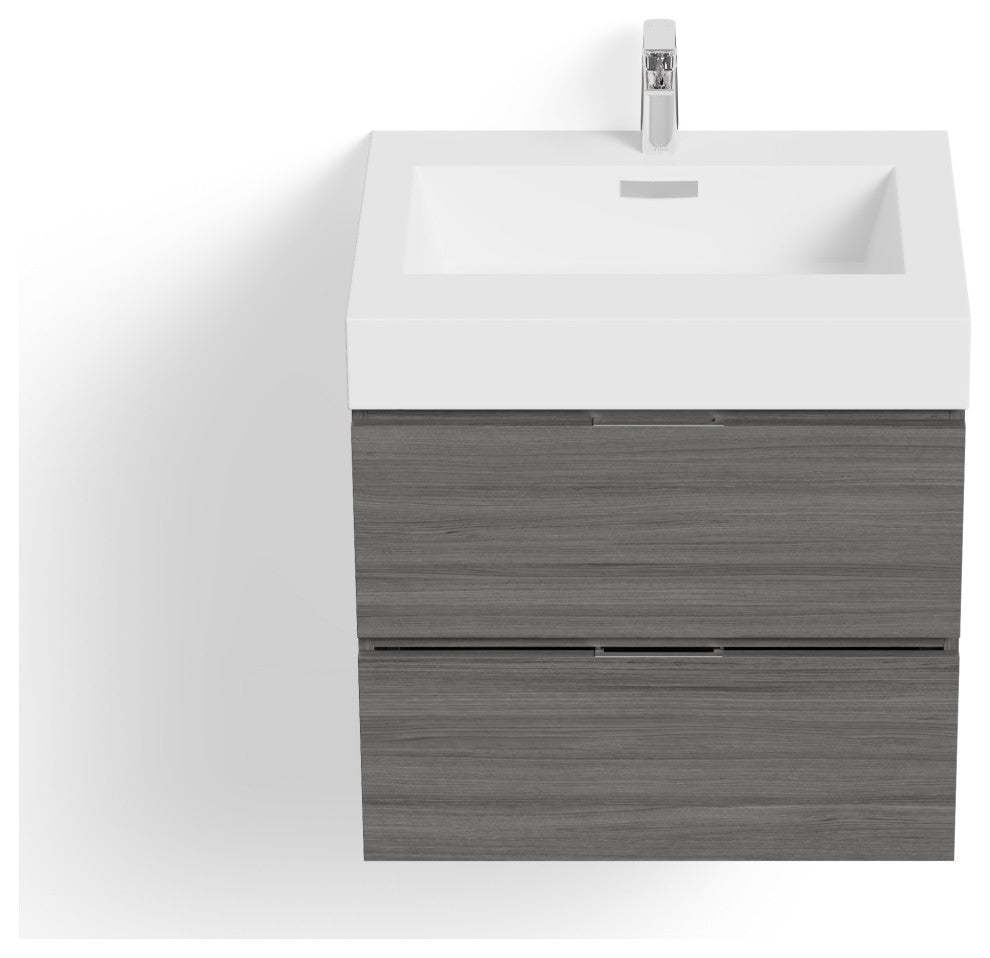 Boutique Bath Vanity, Vulcan Ash Gray, 24", Single Sink, Wall Mount