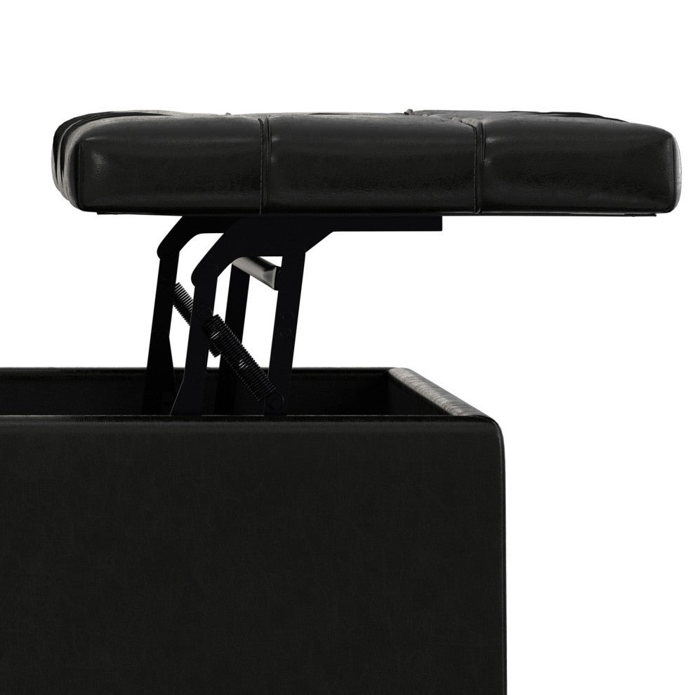 Harrison Large Square Coffee Table Storage Ottoman, Midnight Black