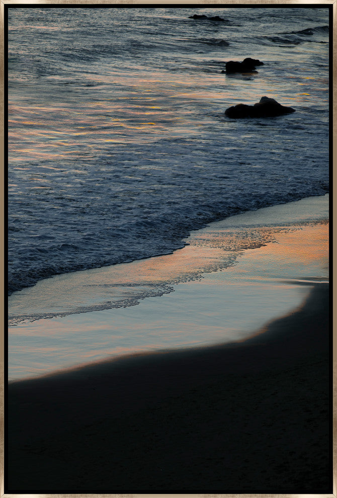 36x54 Sunkissed Shore Break III, Framed Artwork, Silver