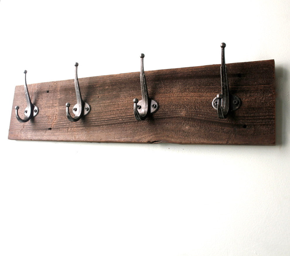 4-Hooks Reclaimed Barn Wood Coat Rack, 24"