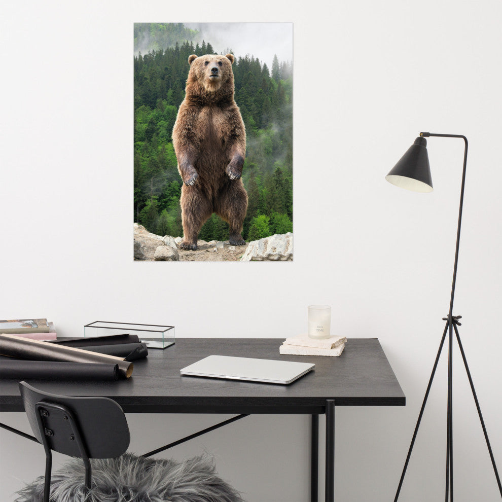 Big Standing Brown Bear On Mountain Top Loose Wall Art Print, 24" X 36"