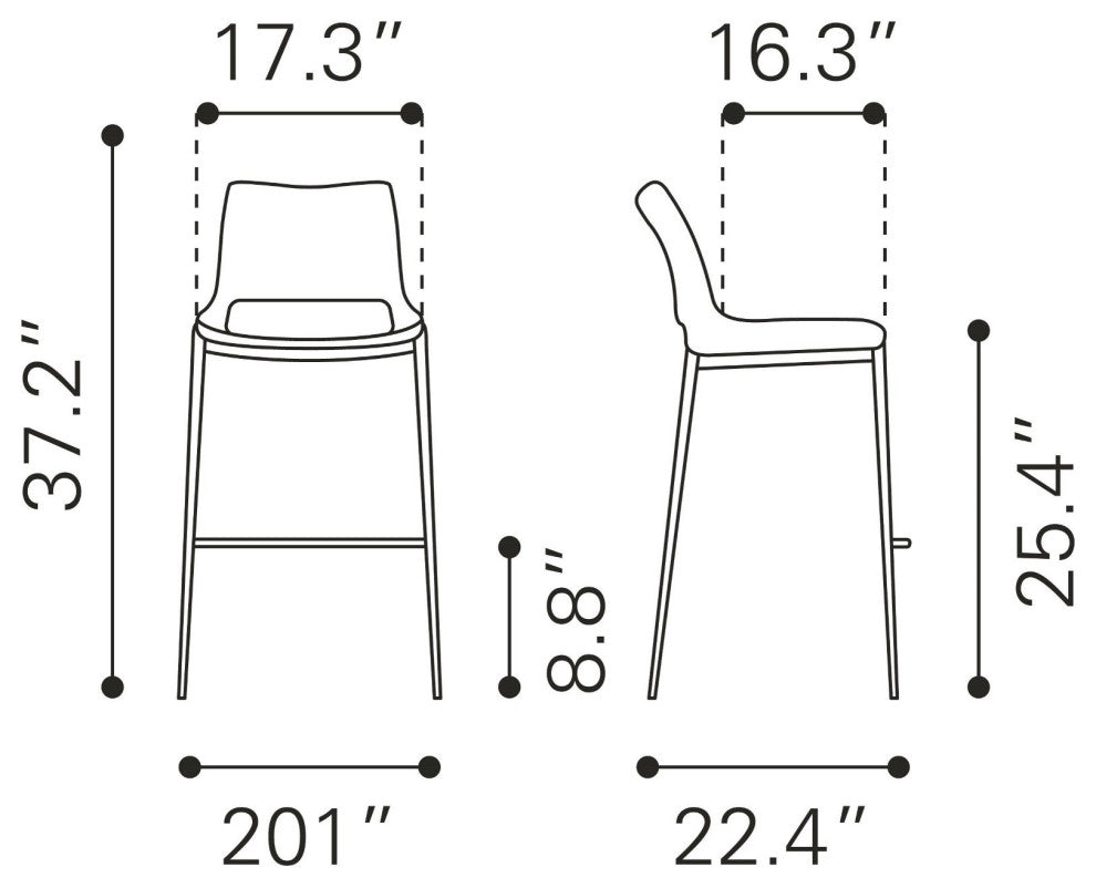 Counter Stool Chair, Set of 2, Faux Vinyl Leather, Steel, Gray, Walnut