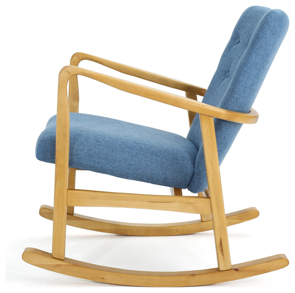 GDF Studio Collin Mid Century Fabric Rocking Chair, Muted Blue