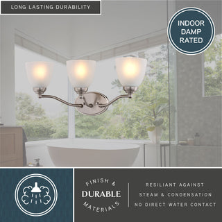Bellwood 13.5" 2-Light Traditional Nickel Bathroom Vanity Fixture, Glass Shade, Satin Nickel, 3-Light