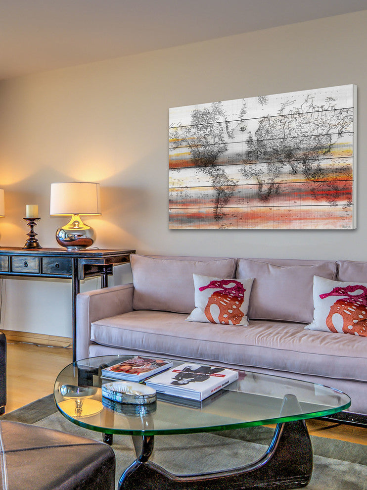 "Maailma" Print on White Wood, 60"x40"