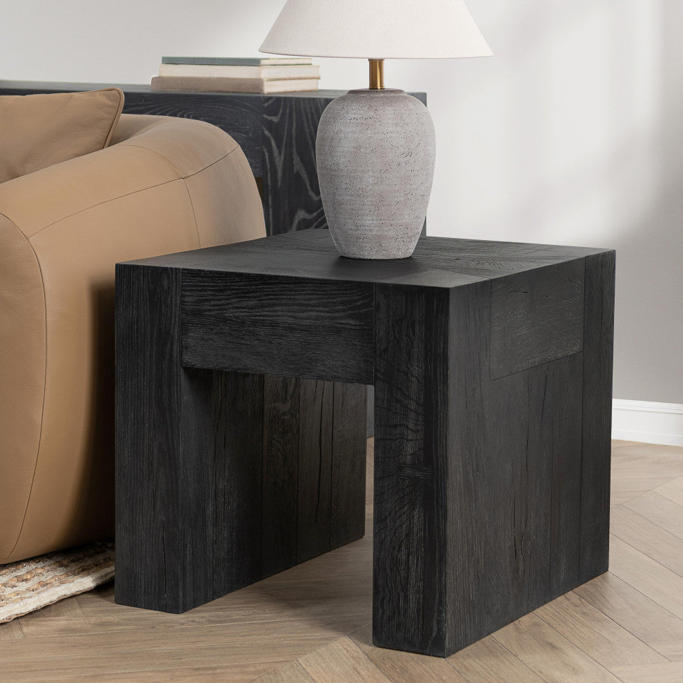 Bristol Cracked Oak 24" End Table by Kosas Home, Meadow Black