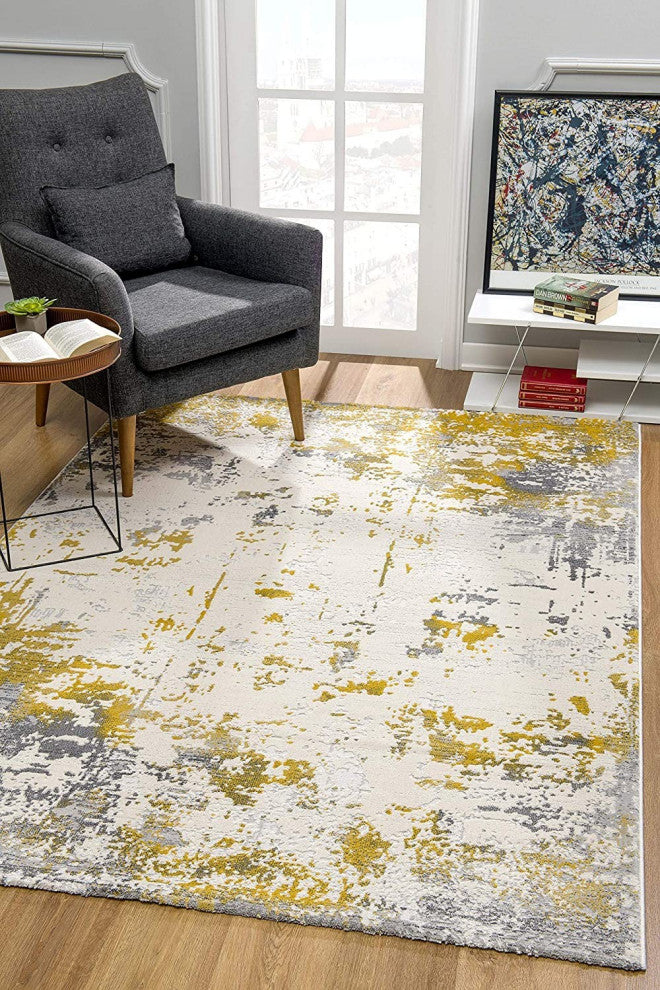 10' Gold Abstract Dhurrie Runner Rug