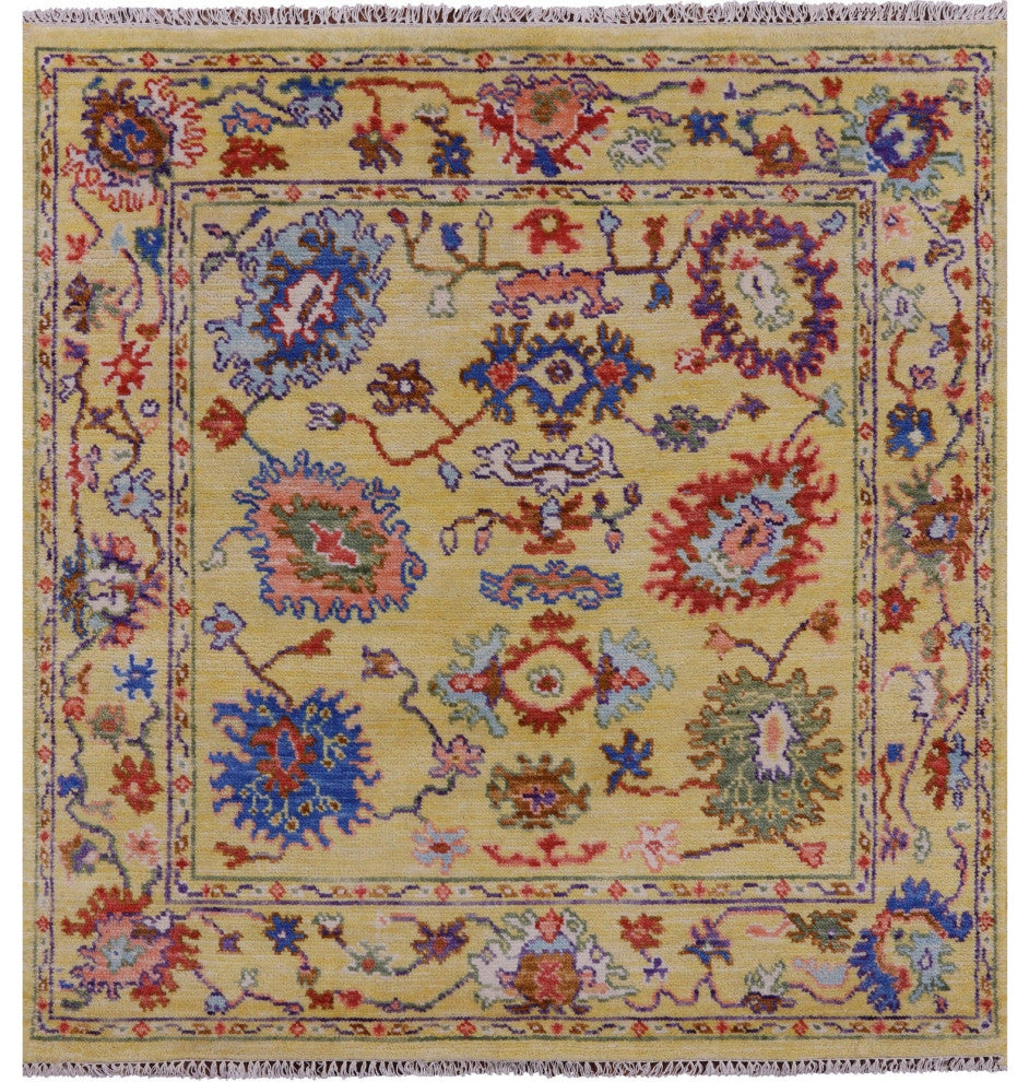 5' Square Hand-Knotted Turkish Oushak Wool Rug - Q13655