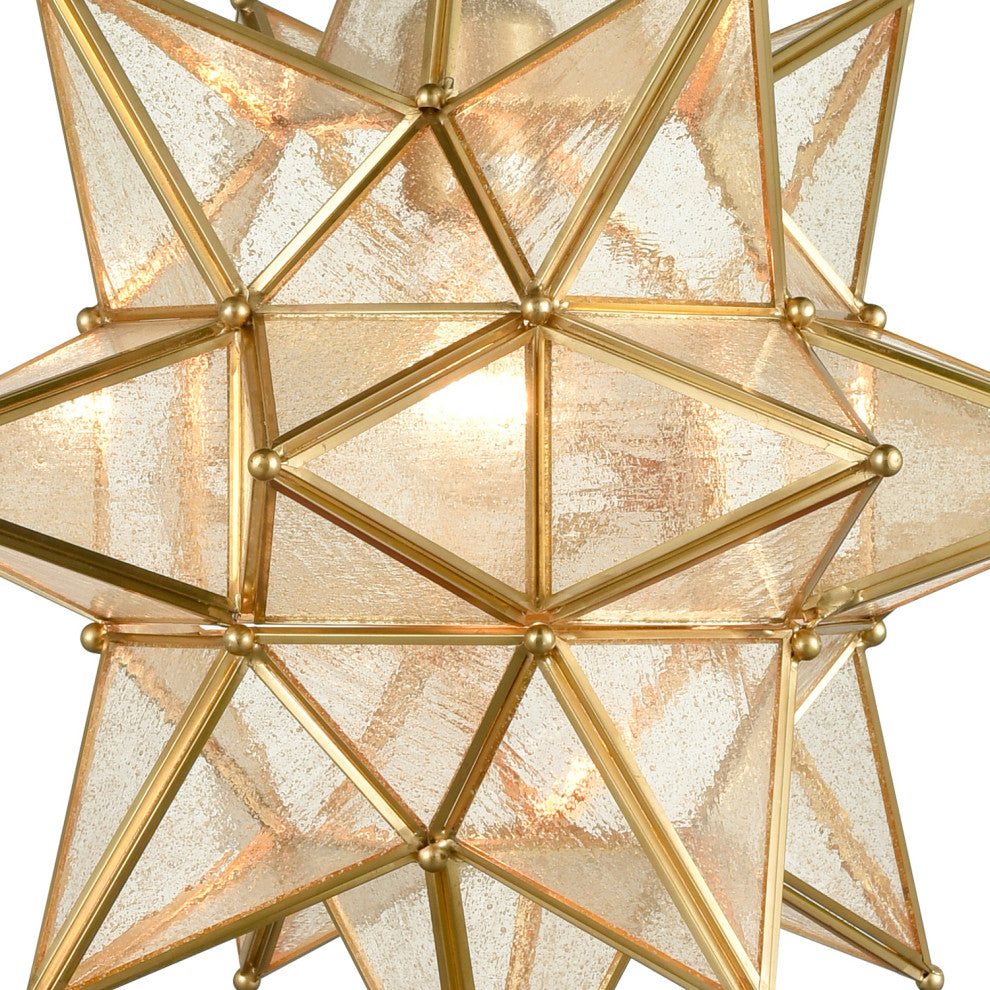 Moravian Star Pendant Lighting Seeded Glass Hanging Light, Brass, 16"