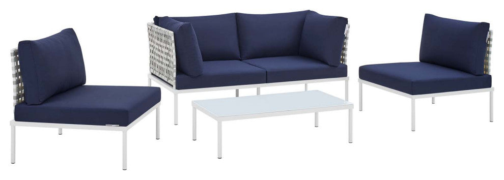 Harmony 4-Piece Sunbrella Basket Weave Outdoor Patio Aluminum Seating Set
