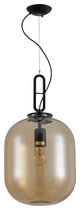 Glass Single Pendant Light With Matte Black Frame, Cognac