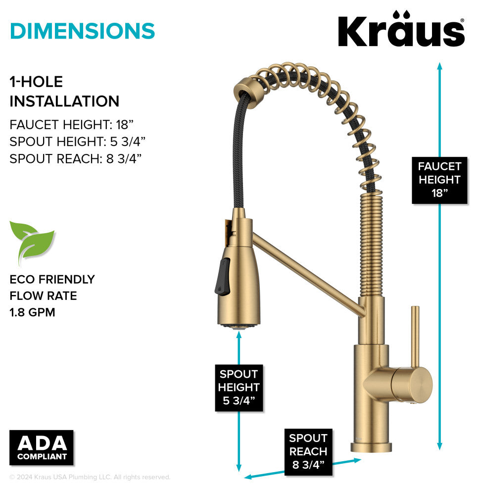 KRAUS Coda Commercial Style 2-Function 1-Handle Pull Down Kitchen Faucet, BB