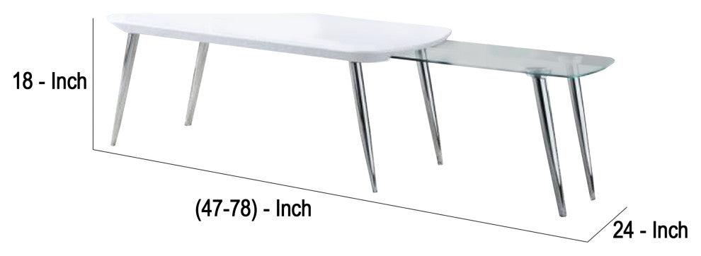 Benzara BM266440 Coffee Table With Pull Out Tabletop, White and Silver
