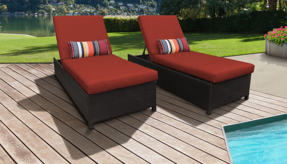 Barbados Wheeled Chaise Set of 2 Outdoor Wicker Patio Furniture in Terracotta