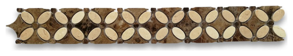Crema Marfil Marble Flower Mosaic Border Listello Tile Polished, 1 sheet