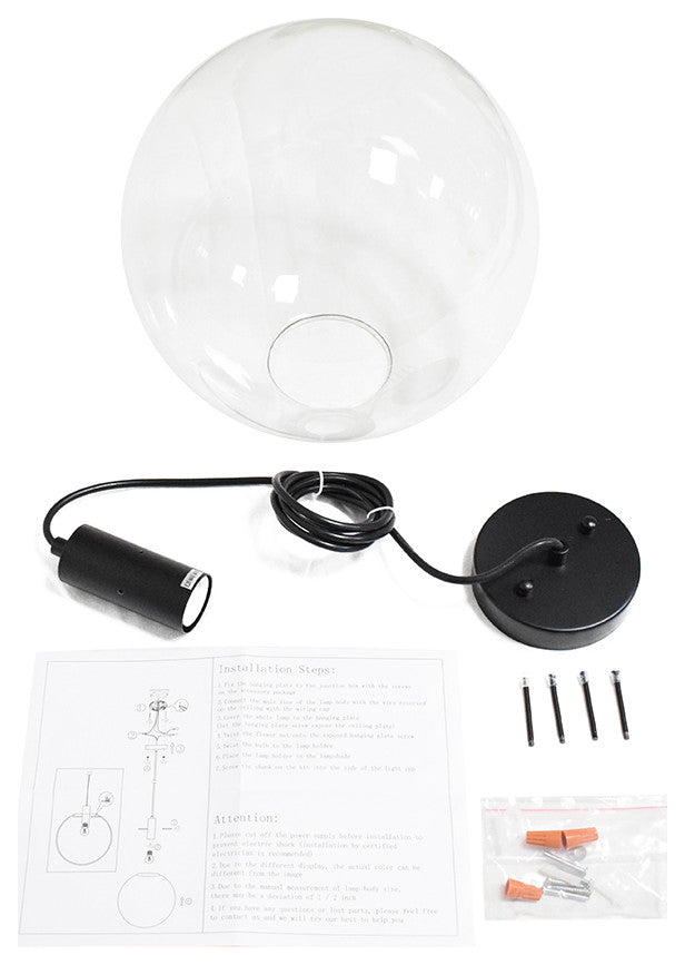 Modern Clear Glass Globe Pendant Light, 11.81"