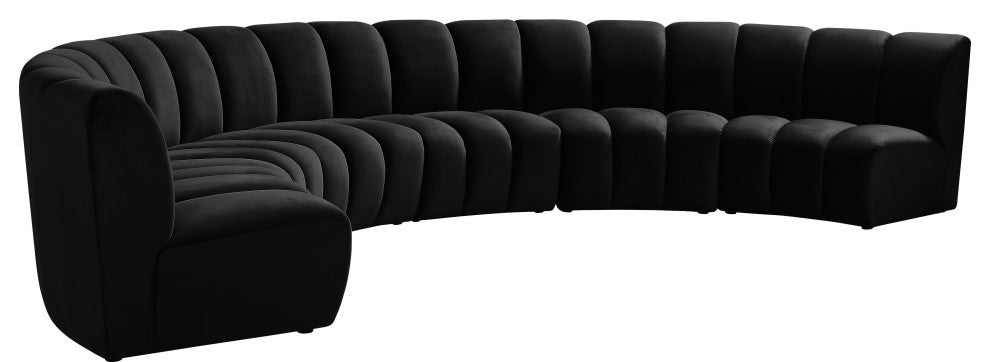 Infinity Channel Tufted Velvet Modular Chair, Black, 6 Piece