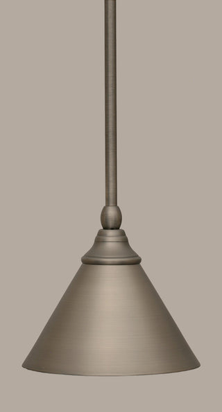 Stem Mini Pendant In Brushed Nickel, 7" Brushed Nickel Cone Metal Shade Glass