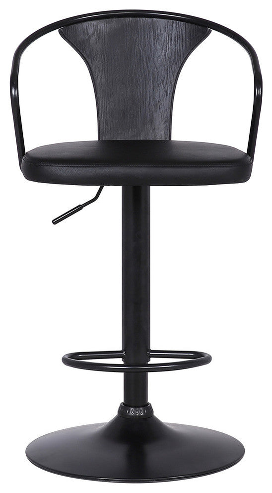 Nalgene Adjustable Barstool, Black Powder Coated With Black Faux Leather