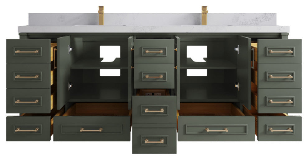 Aberdeen 84 Double Sink Bath Vanity in Pewter Green 2" Calacatta Nuvo