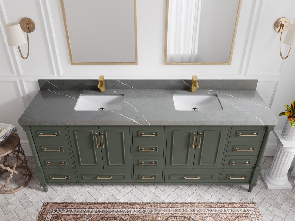 Aberdeen 84 Double Sink Bath Vanity in Pewter Green 2" Piatra Gray