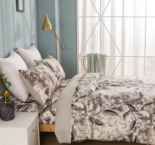 Wispy Leaf Taupe Gray Microfiber Duvet Cover, Cal King