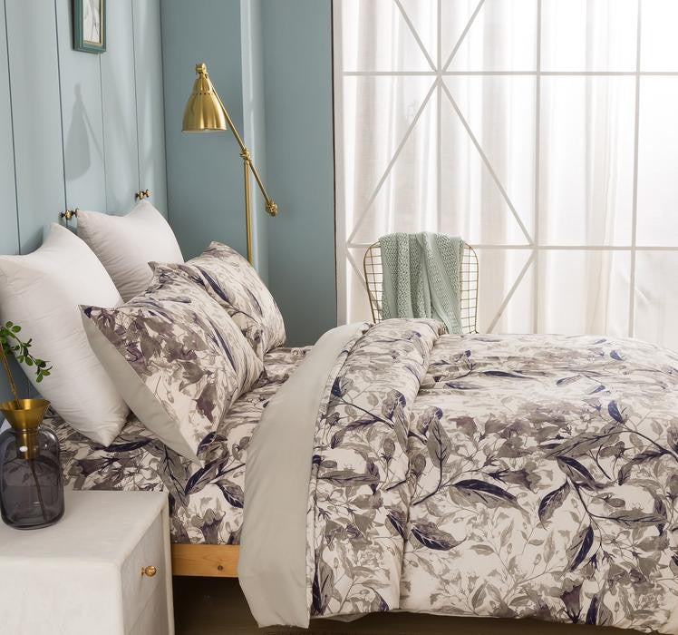 Wispy Leaf Taupe Gray Microfiber Duvet Cover, Cal King