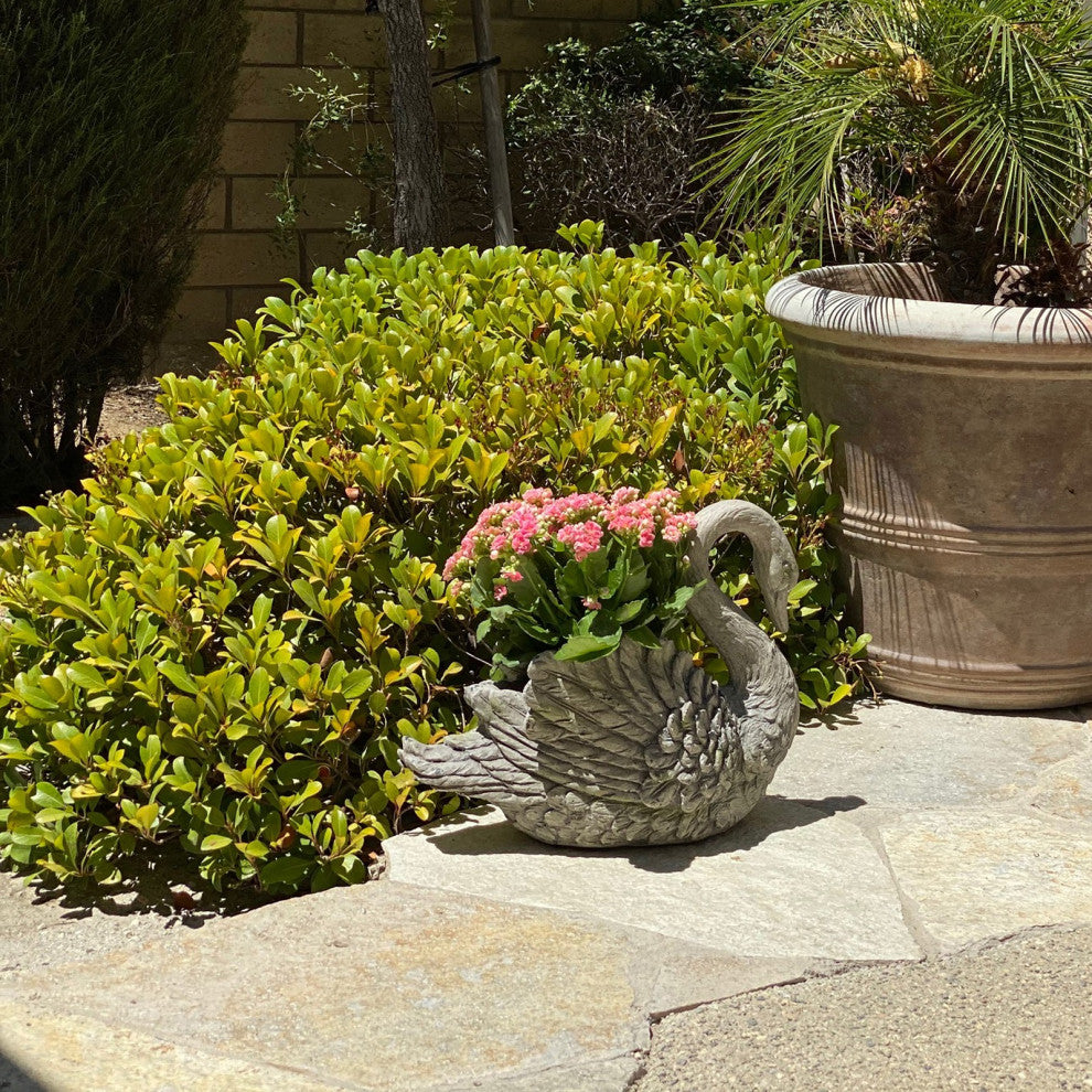 Urban Designs Swan Cast Stone Planter Garden Decor, Grey