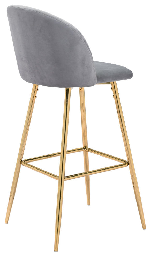 Bar Stool Chair Barstool, Steel Metal, Fabric, Gray, Gold, Cafe Bistro