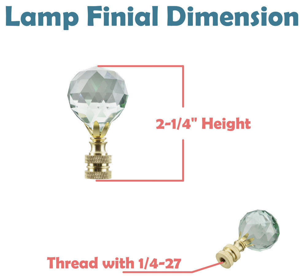 24007-21, 1 Pack, Light Blue Faceted Crystal Lamp Finial, Brass Plated Finish