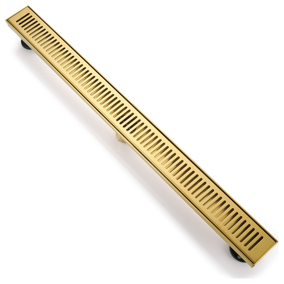 Stainless Steel Rectangular Linear Shower Floor Drain, Gold, 32"
