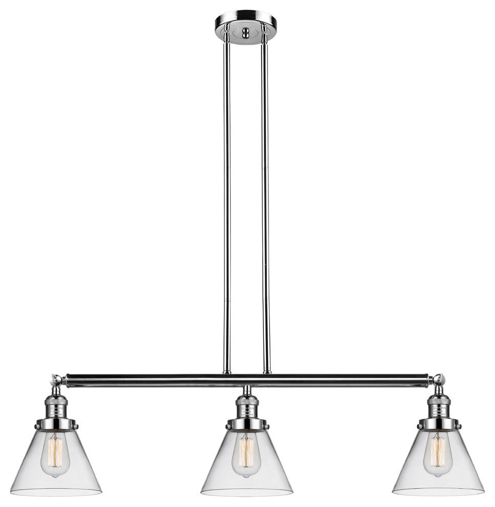 Large Cone 3-Light Island Light, Clear Glass, Polished Nickel
