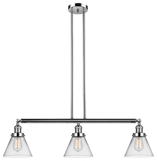 Large Cone 3-Light Island Light, Clear Glass, Polished Nickel