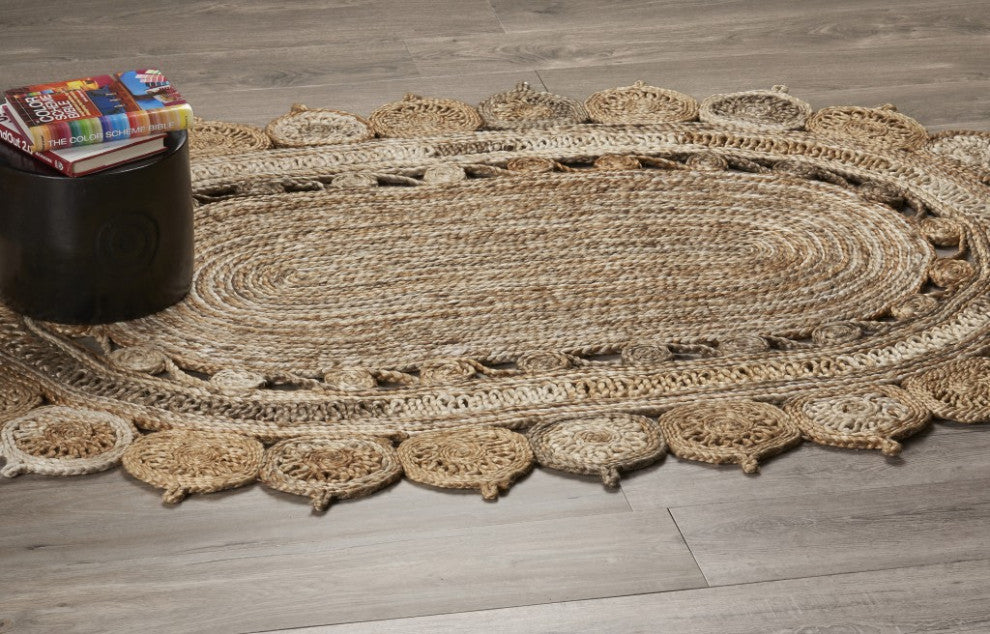 7" Oval Shaped Natural Toned Area Rug