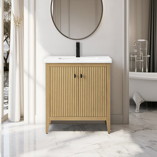 Vanity Art Freestanding Vanity, Natural Oak, 30", Single Sink, Matte Black