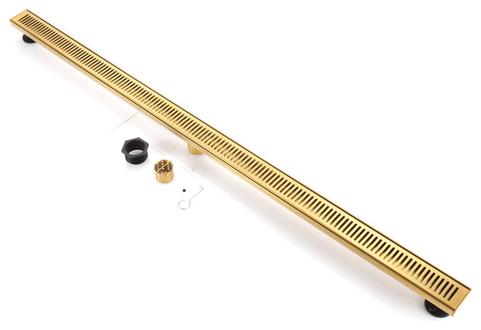 Stainless Steel Rectangular Linear Shower Floor Drain, Gold, 60"