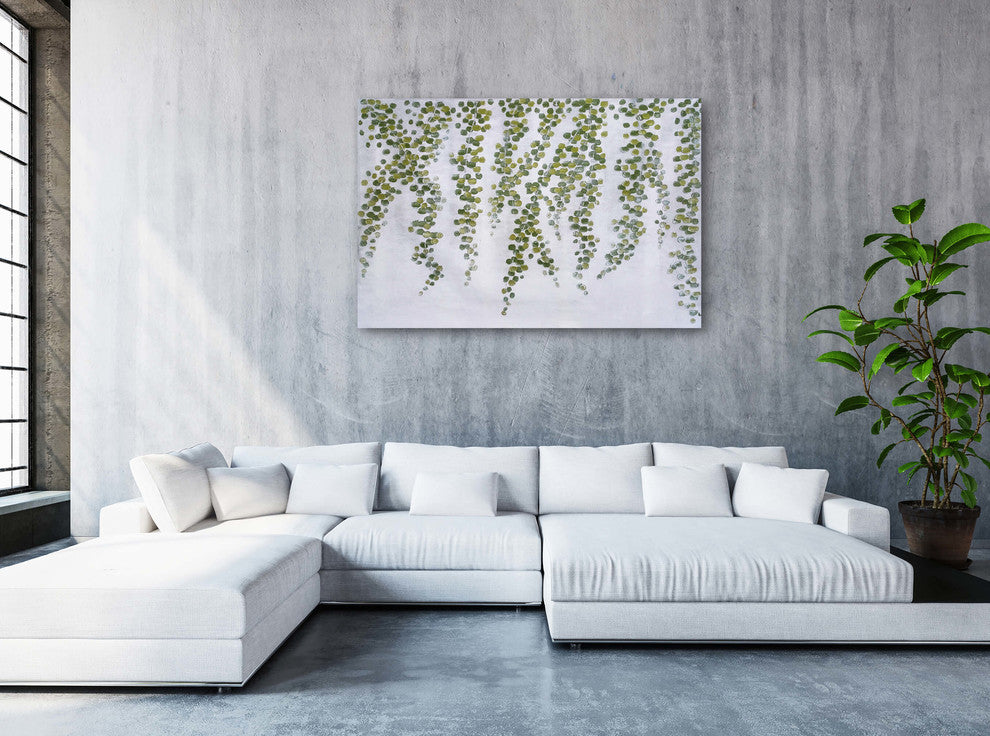 "Green Leaves" Hand Painted Canvas Art